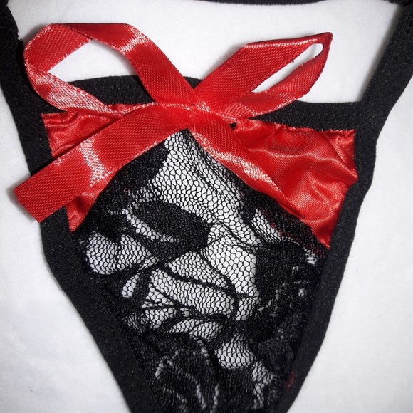 Red & Black Satin Tuxedo Bralette Panty Set O/S - Picture 4 of 4